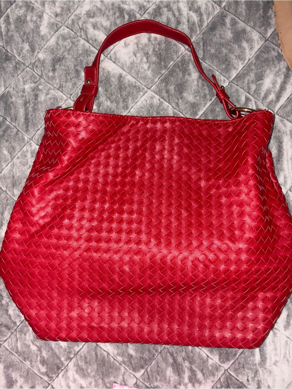 Red Woven Shoulder Tote Bag - Unbranded